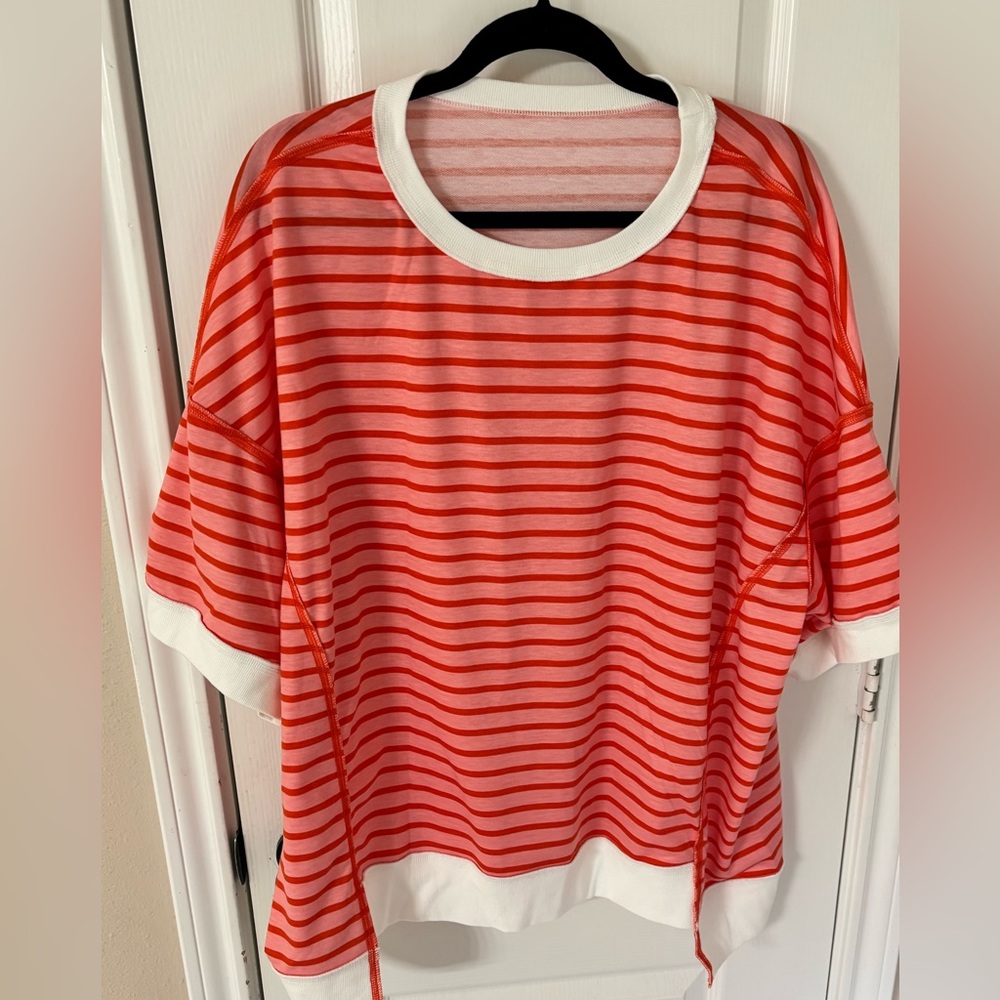 Boutique Pink Red Striped Top‎ Women 2XL Colorblock Cute Casual Trendy